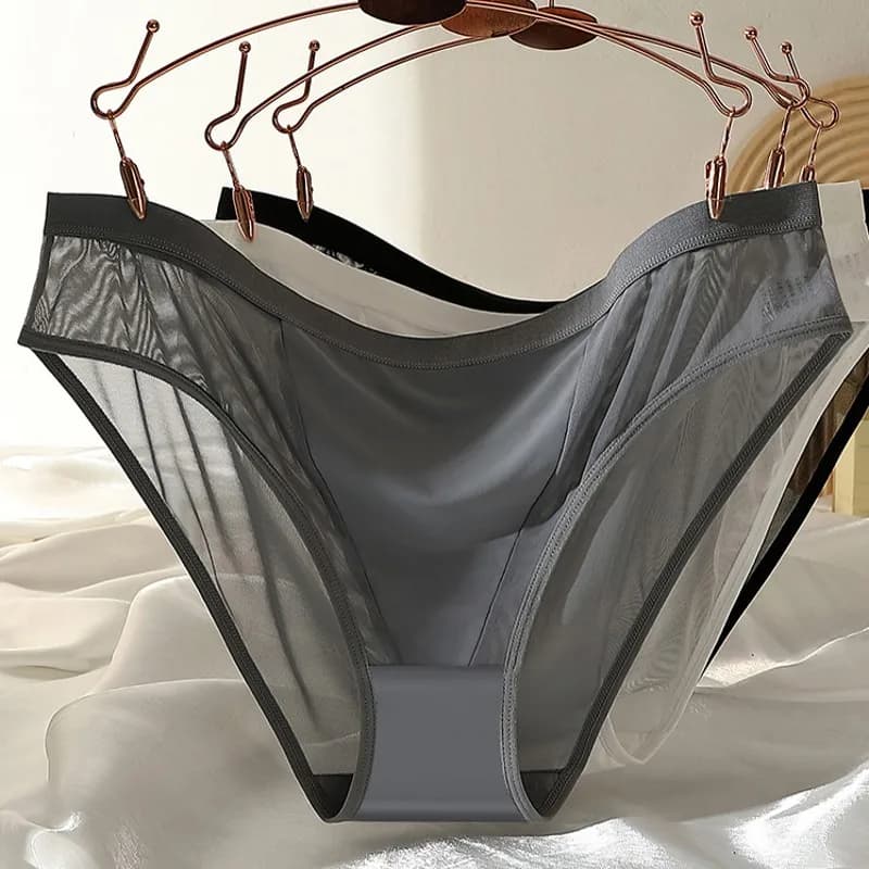 Slip bikini a rete ultra sottile Mutandine sexy dalla sensazione liscia Cavallo in cotone taglie forti Mutande a vita bassa Intimo moda donna