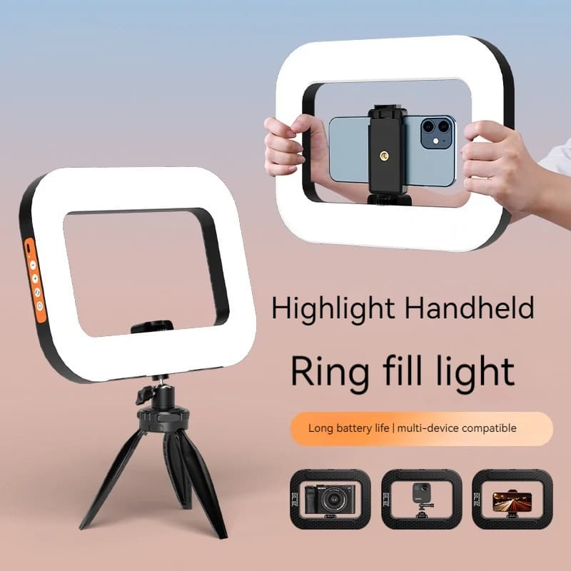 Nuova luce LED ad anello portatile ricaricabile, luce di riempimento per cellulare, trasmissione live, fotografia, luce selfie da tavolo a forma di gabbia per conigli