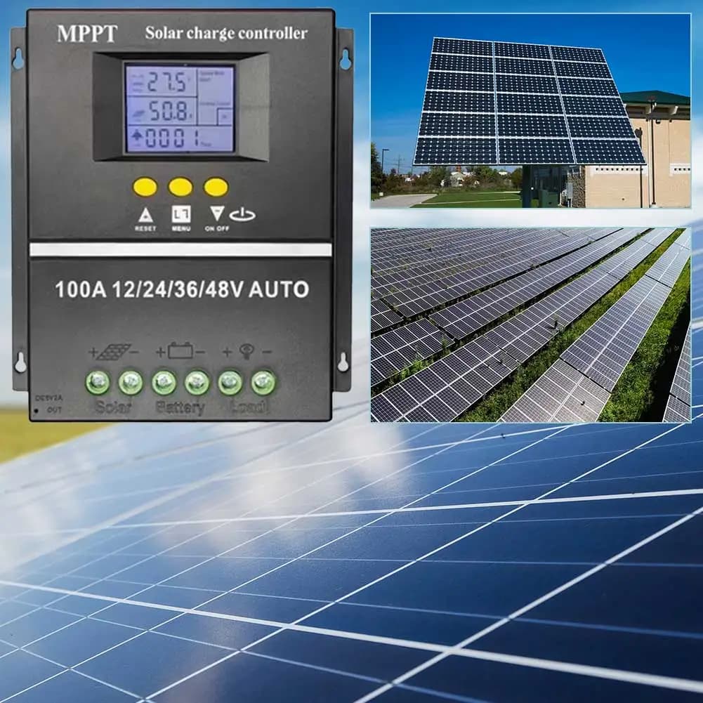 Regolatore di Carica Solare MPPT 100A con Display LCD, Controllore Automatico per Pannelli Solari 12V 24V 36V 48V