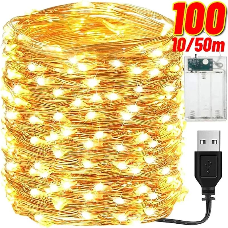 100/2M USB/Batteria LED Luci Della Stringa Impermeabile Filo di Rame Ghirlanda Fata Stringhe di Illuminazione Di Natale Festa di Nozze Decor Lampade