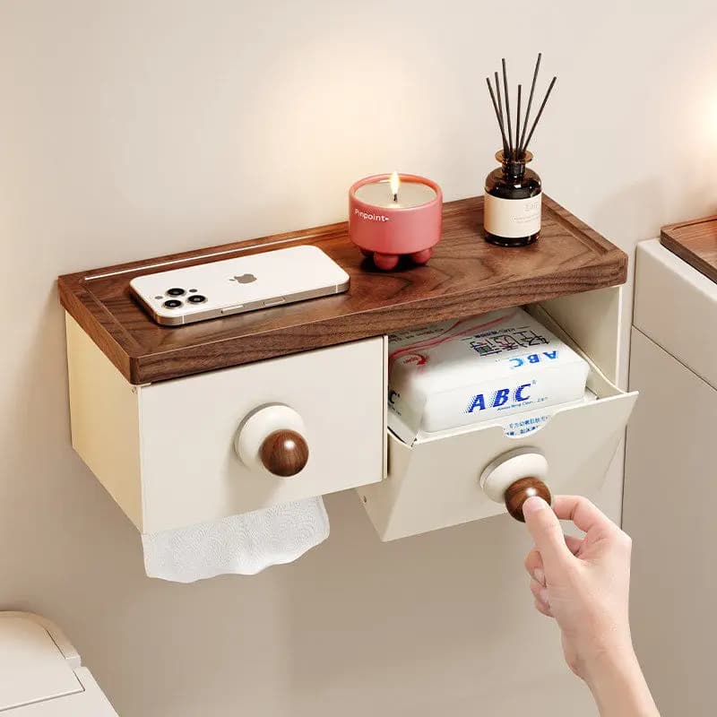 No-Drill Wall Mounted Toilet Paper Holder, Minimalist Bathroom Storage Shelf for Tissues & Accessories, Home Decor Accent