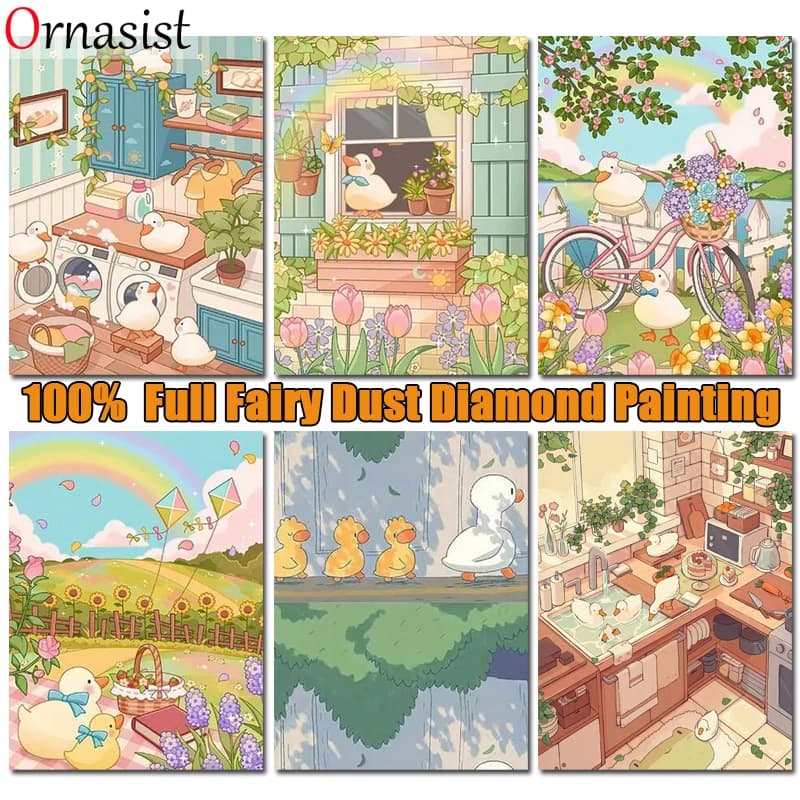 Fata piena polvere trapano pittura diamante cartone animato anatra strass immagine fai da te cristallo diamante mosaico ricamo fiore decorazioni per la casa