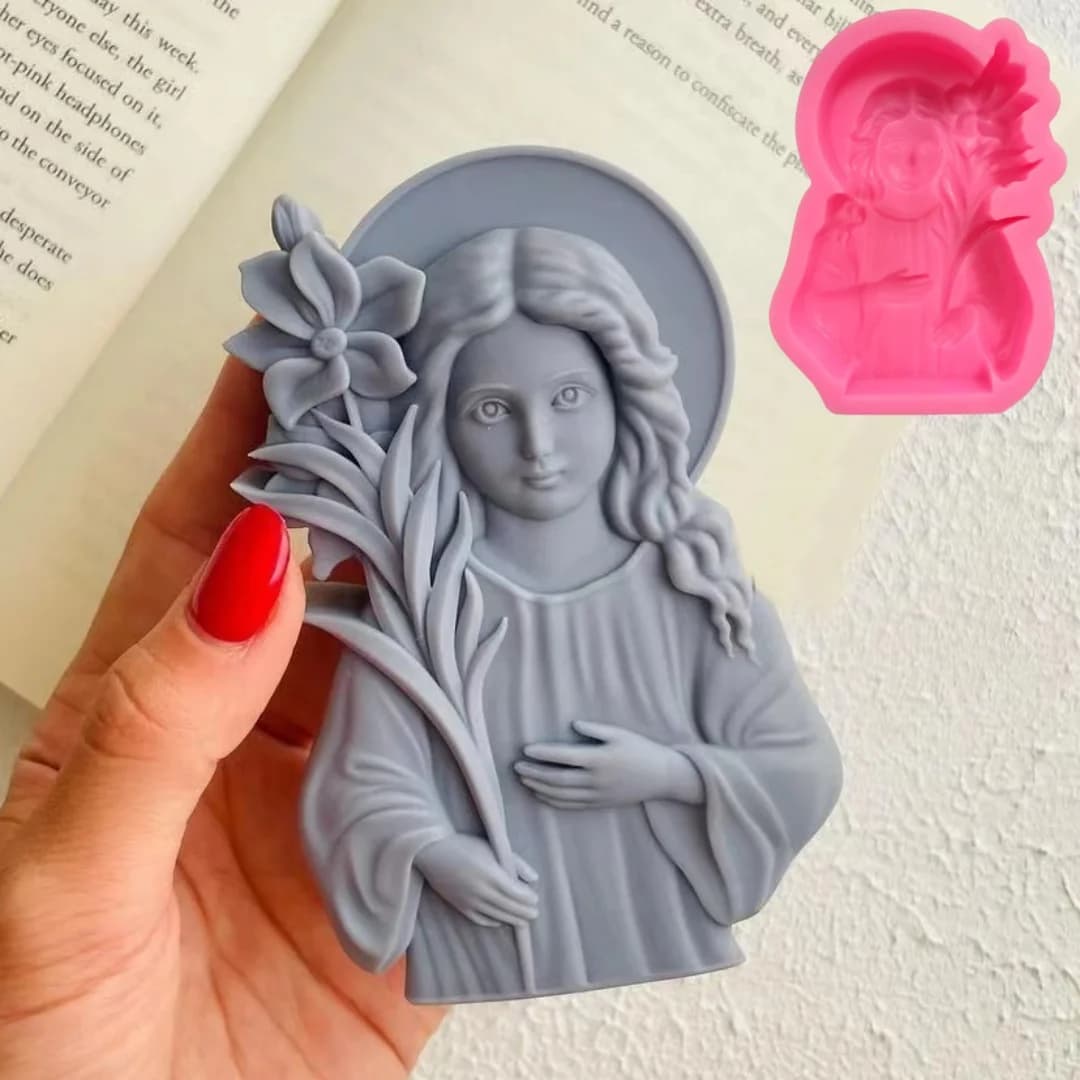 2D/3D Tenuto In Mano Dea Del Fiore Donna Candela Stampo In Silicone Curling Fiore Vergine Maria Stampo In Resina Femminile Stampo In Gesso Decorazioni Per La Casa