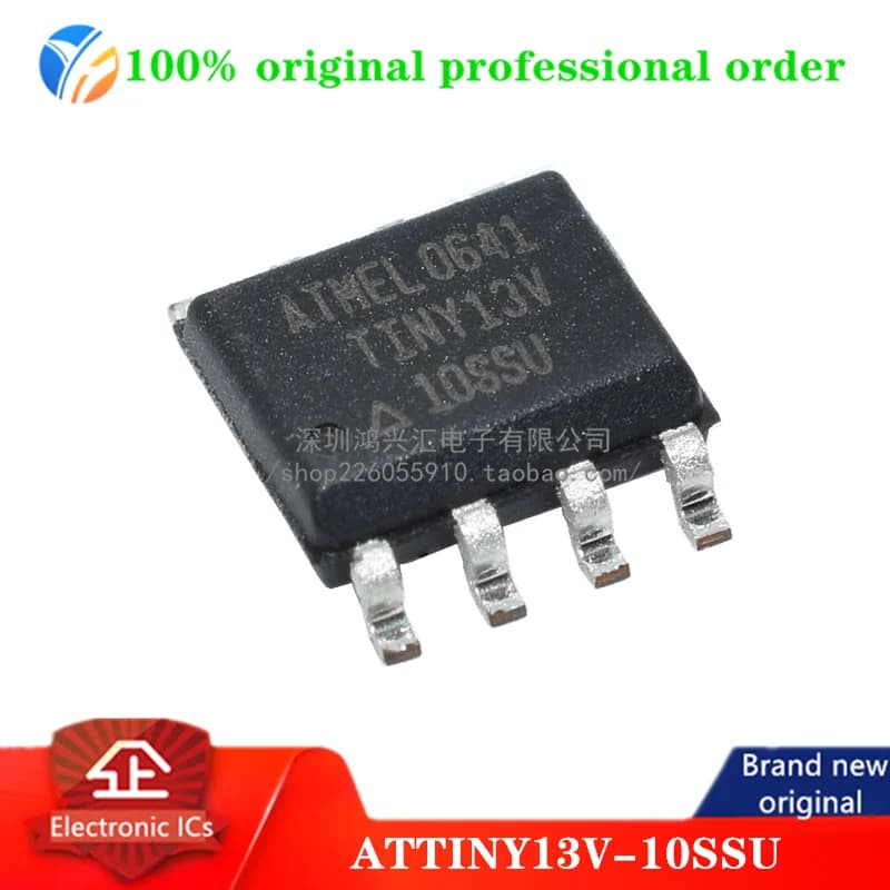 MCU ATTINY13V-10SSU 100% Originale, 8-bit AVR RISC, 1KB Flash, 2.5V/3.3V/5V, 8-Pin SOIC N Tube