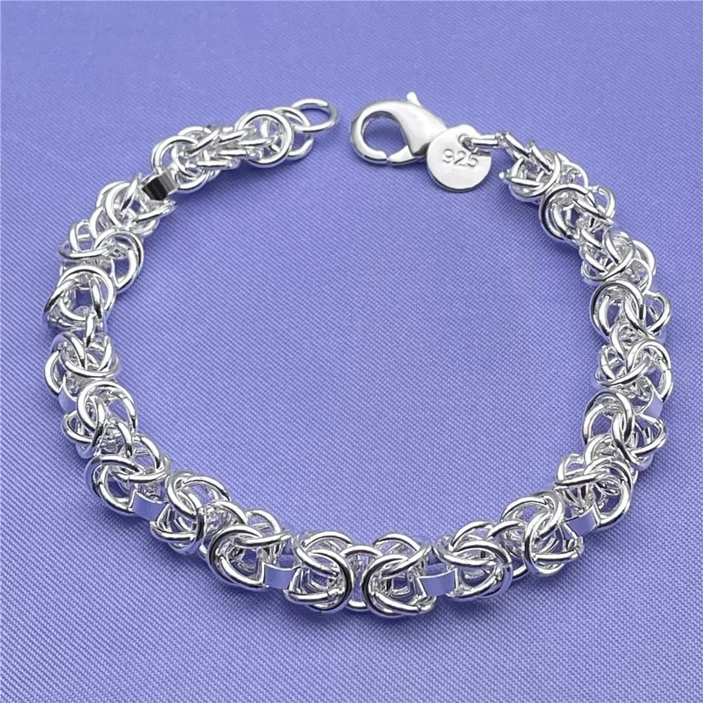 Bracciale a catena in argento sterling 925 da 20 cm per uomo e donna, con chiusura a cerchio, regalo di nozze, fidanzamento e gioiello alla moda per feste.