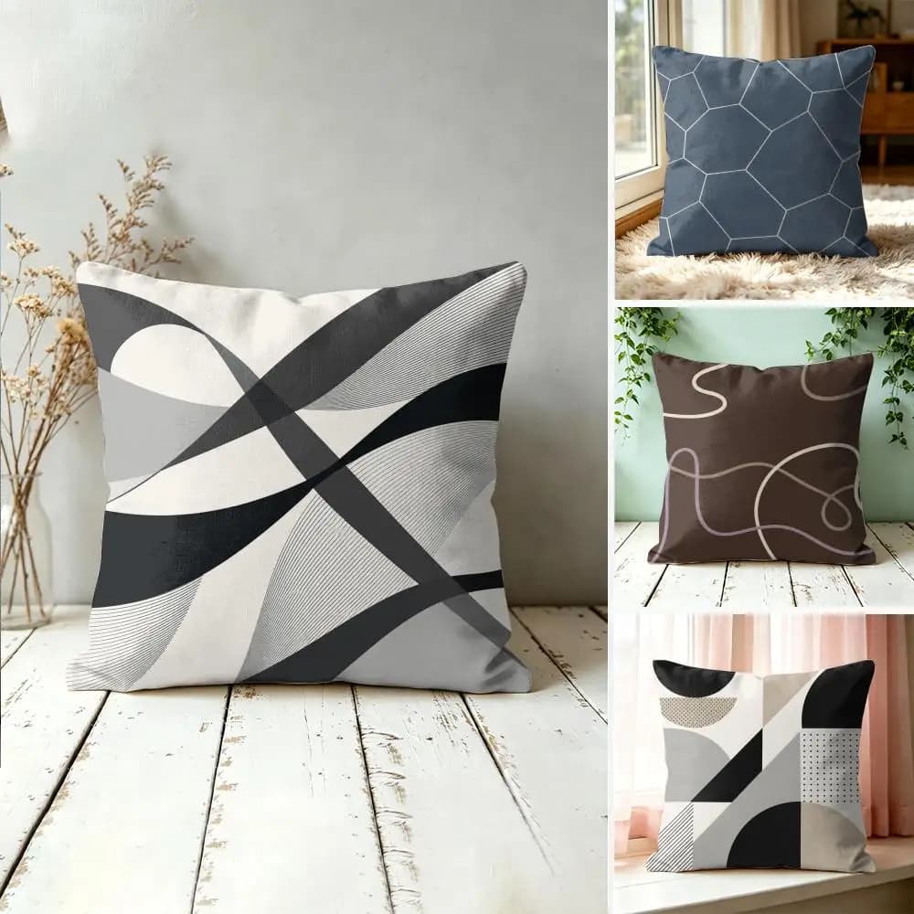 Neutral Minimalist Abstract Pillow Case Double-Sided Plush Sofa Cushion Covers Organic Breathable Invisible Zipper