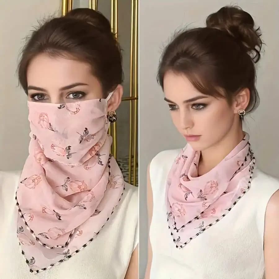 Sciarpa floreale in chiffon da donna, protezione solare, copertura per il viso, bandana per il collo