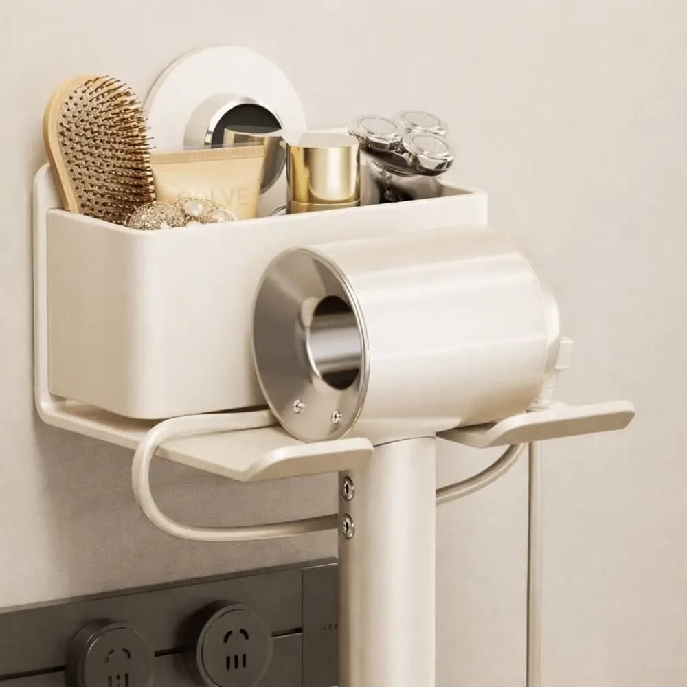 Carbon Steel Suction Cup Hair Dryer Holder Punch Free Rustproof Hair Dryer Bracket Space Saving Wall Mounted Hairdryer Stand