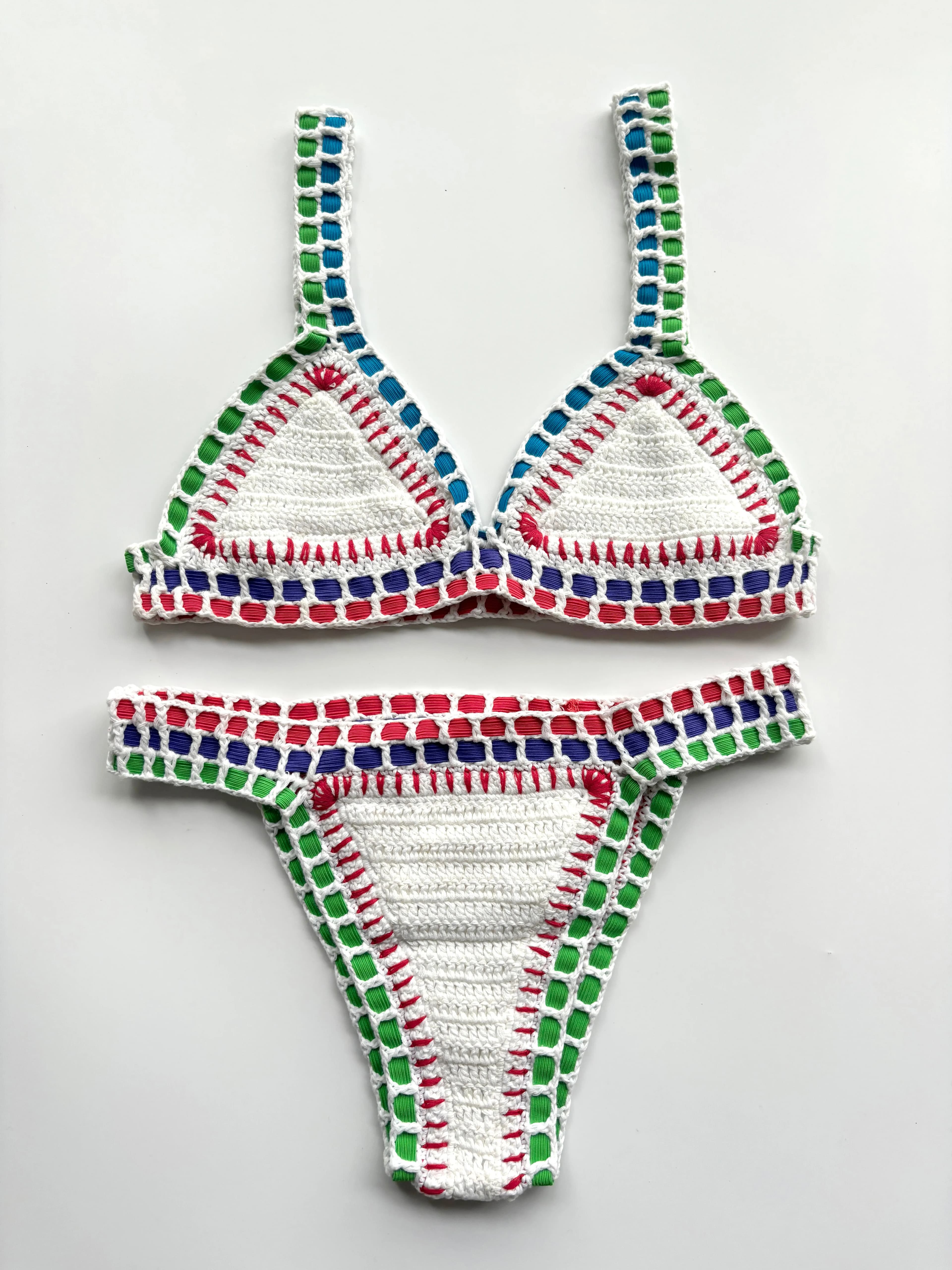 Completo da spiaggia per le vacanze estive, bikini beige intrecciato a mano, costume da bagno sexy in cotone da donna, outfit da bordo piscina
