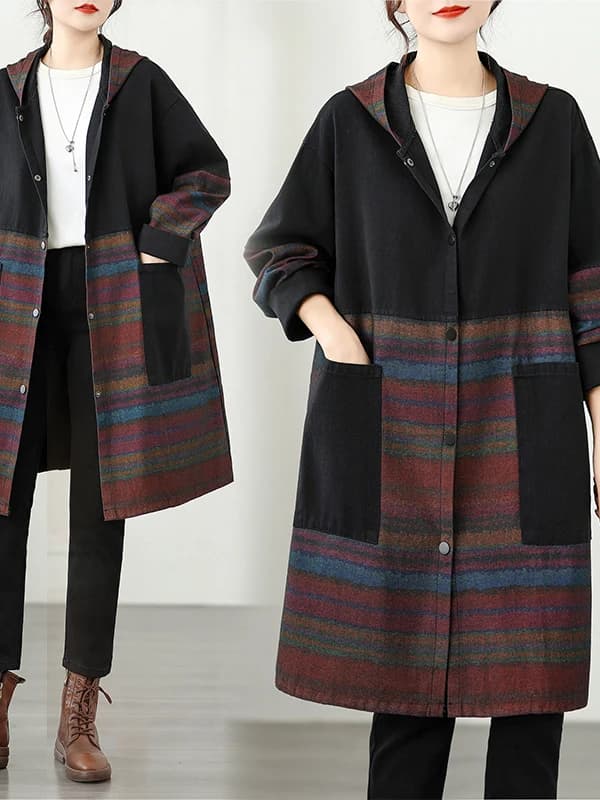 Giacca da donna oversize casual autunnale con stampa e cappuccio, in denim, effetto snellente, stile coreano, cotone poliestere