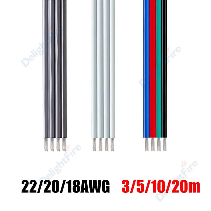 Cavo di prolunga LED a 4 pin 18/20/22AWG 3/5/10/20m Cavo elettrico per luci di striscia LED 5050 3528 RGB Audio altoparlante