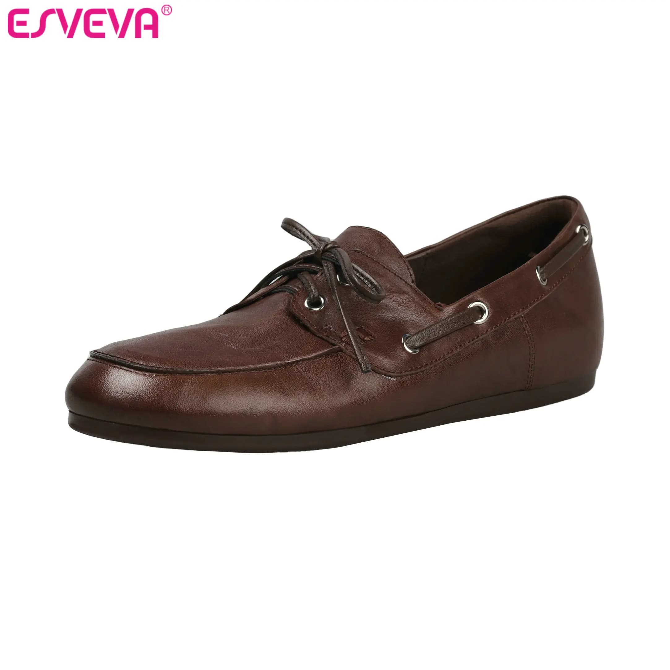 ESVEVA Notizie di moda Pelle scamosciata di mucca Scarpe basse da donna Scarpe stringate in pelle Mocassini da donna Scarpe casual primaverili Punta tonda Scarpe da donna 34-39