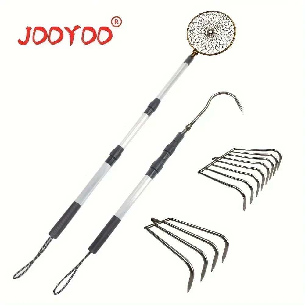 Canna da pesca telescopica in alluminio JOOYOO da 1 pezzo con gancio a forcella retrattile, paletta per ghiaccio, rastrello da spiaggia in acciaio inossidabile