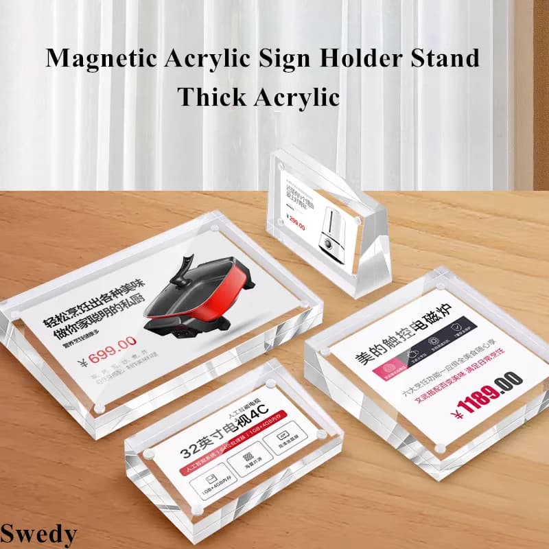 100x70mm Portafoto magnetico da tavolo Blocchi Menu Porta etichette prezzo carta Espositore porta cartello acrilico inclinato