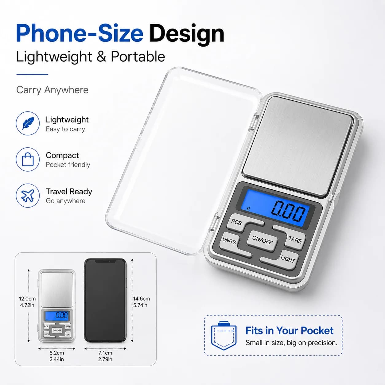High Precision Mini Pocket Scale 500g/0.01g, Portable Digital Jewelry Scale, Accurate Small LCD Weighing Device for Easy Carry