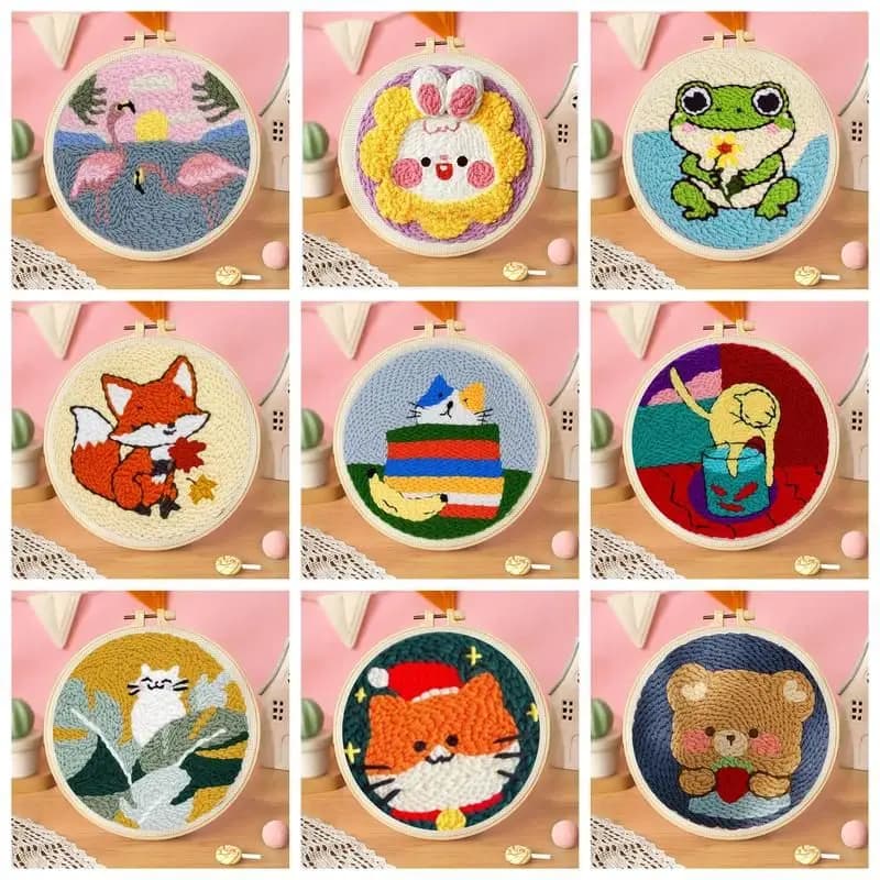 Punch Needle Embroidery Starter Kit Punch Needle Kits Animal Pattern Embroidery Pen For Adults Kids Beginner Gift Home Decor