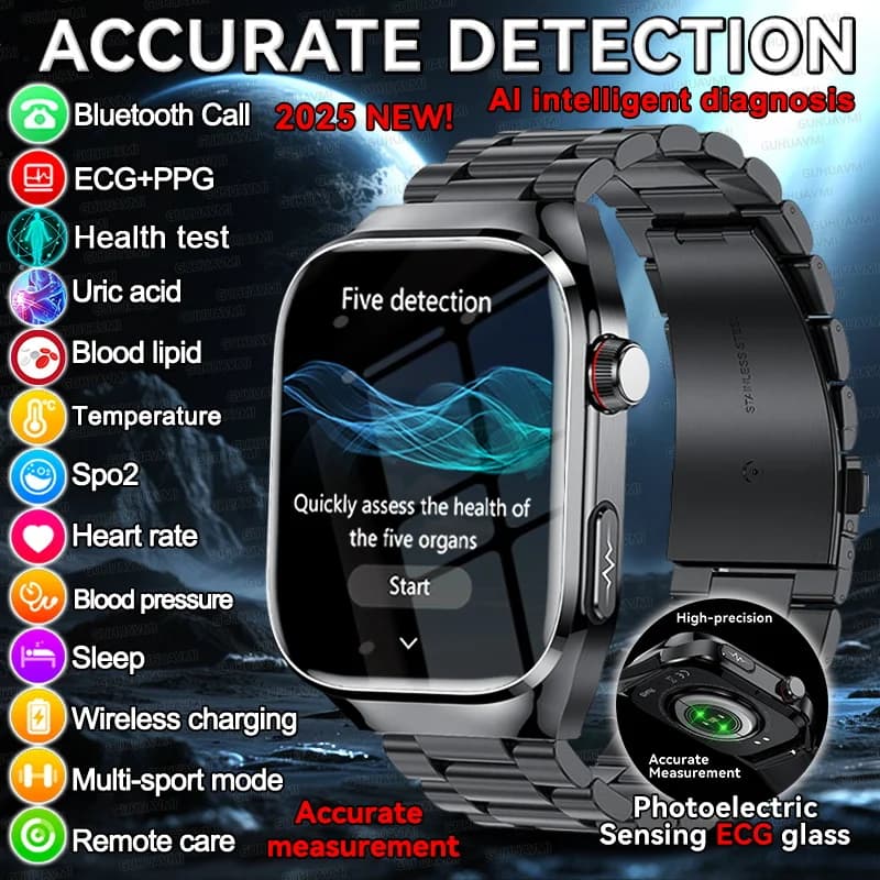 2025 New degree of infermieristic uric acid lipid in blood Smart Watch by man ECG + PPG Blood pressure Heart rate Bluetooth call Health Smartwatch
