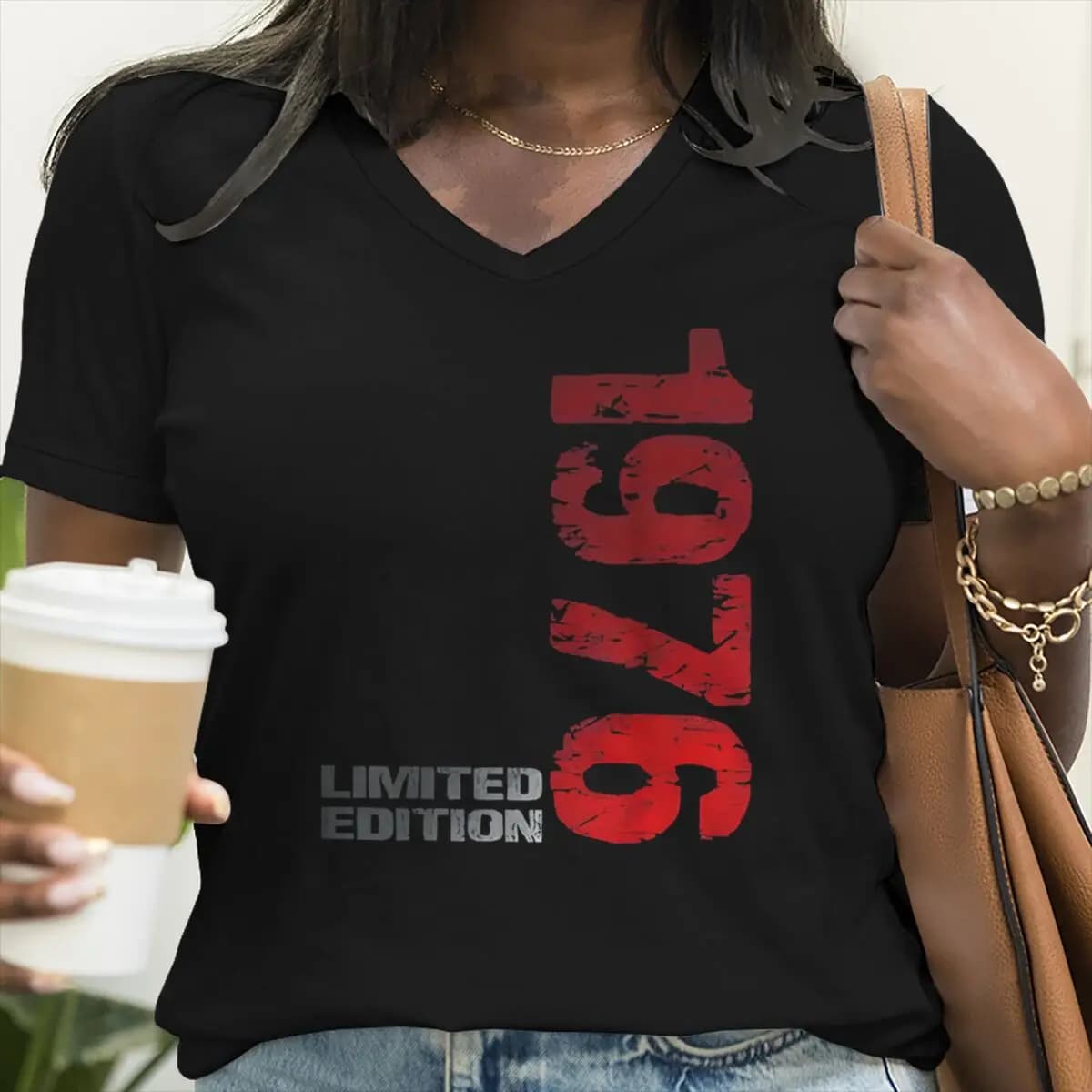 T-shirt per il cinquantesimo anniversario, regali per il cinquantesimo compleanno, 1976, stampa in edizione limitata, t-shirt da donna e da uomo, con scollo a V, manica corta, streetwear classico