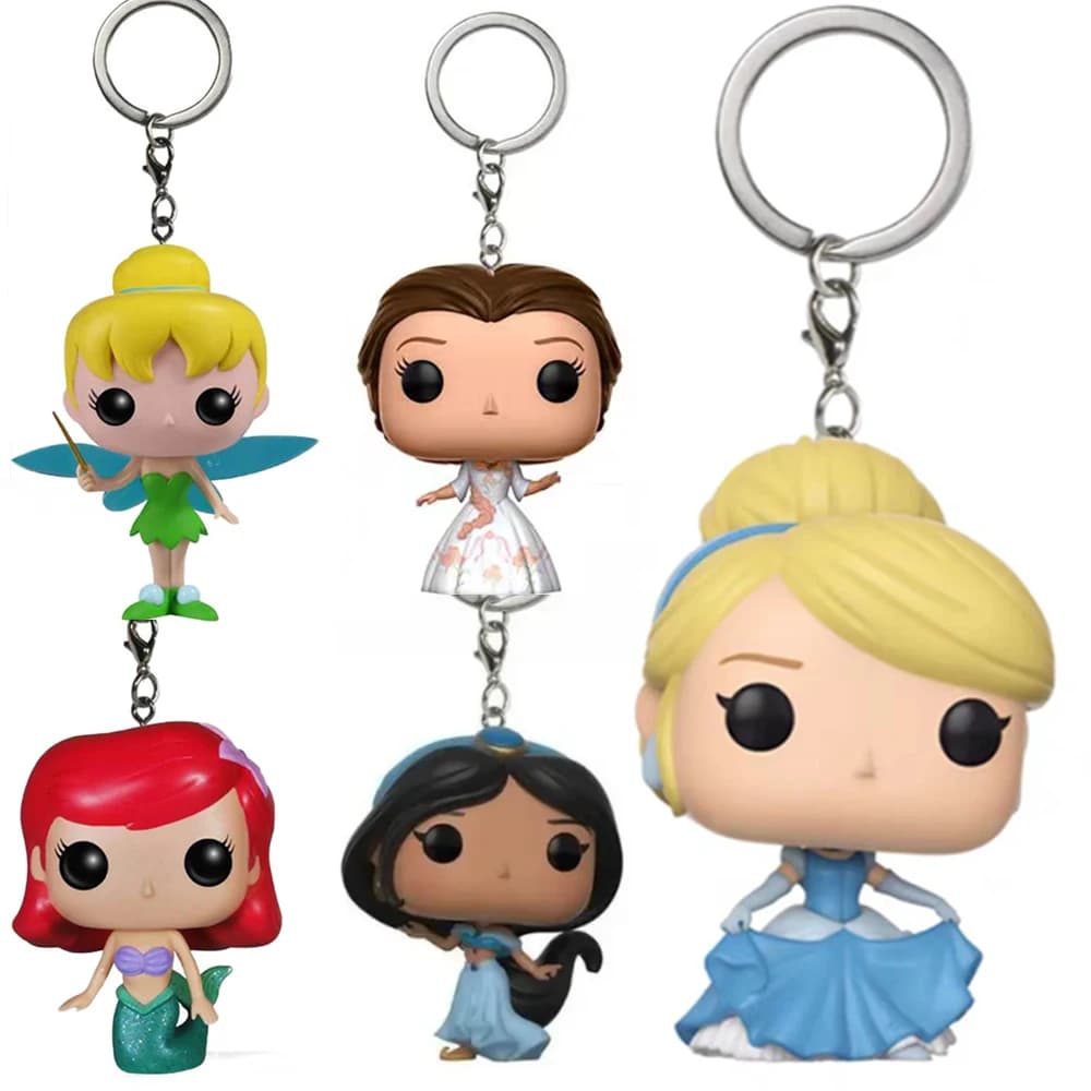 Nuovo Portachiavi Anime, Giocattoli da Collezione in PVC di La Bella e la Bestia, Cenerentola, Tinkerbell, Ariel, Jasmine