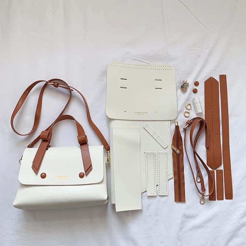 1 set of leather bags with handmade stitching, shoulder bag, material, accessories, PU shoulder bag, DIY, without punching, skin maker