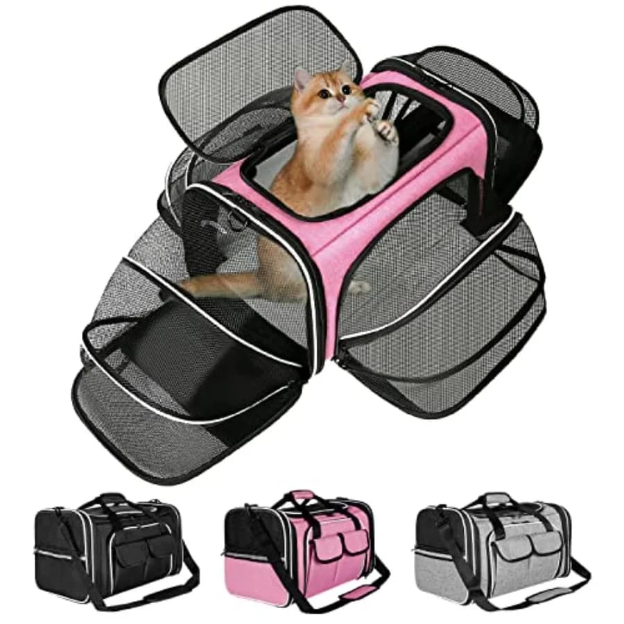 Trasportino Morbido per Animali Domestici Approvato dalle Compagnie Aeree, Espandibile su 4 Lati, Pieghevole, con Tasche e Cuscinetto in Pile Rimovibile per Viaggi