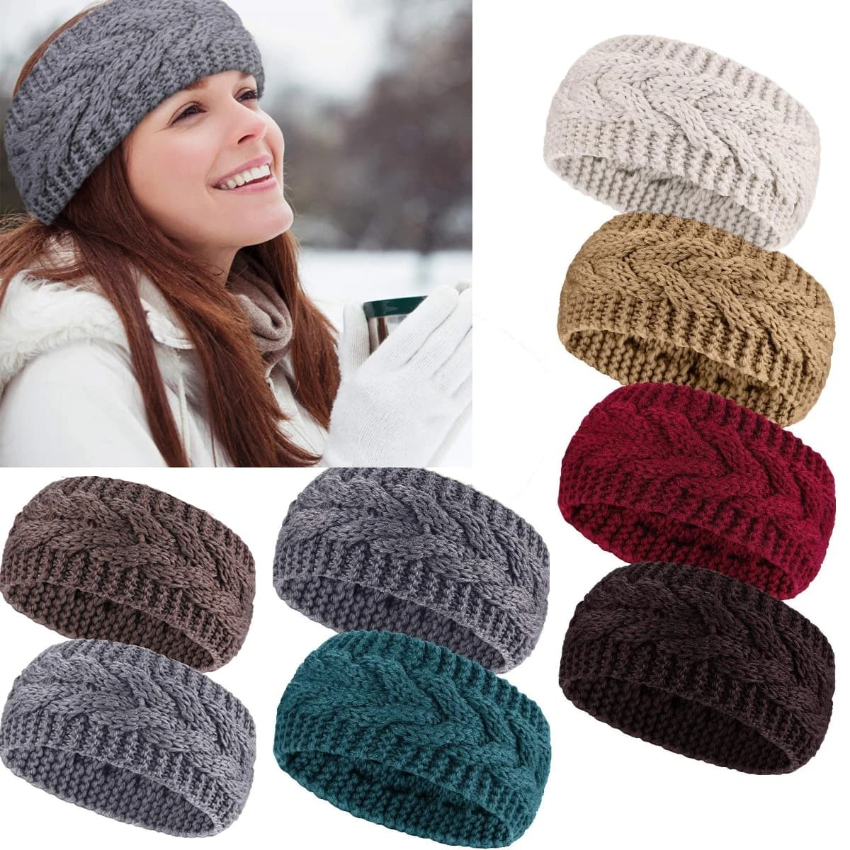 Fascia per capelli lavorata a maglia calda invernale per donna fascia per capelli Unisex con turbante elastico Color terra