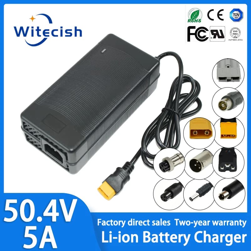 50.4V 5A Lithium Charger For 12Series 44.4V Li-ion battery pack Charging Built-in cooling fan high-quality EU/US/UK/AU/SANS Plug