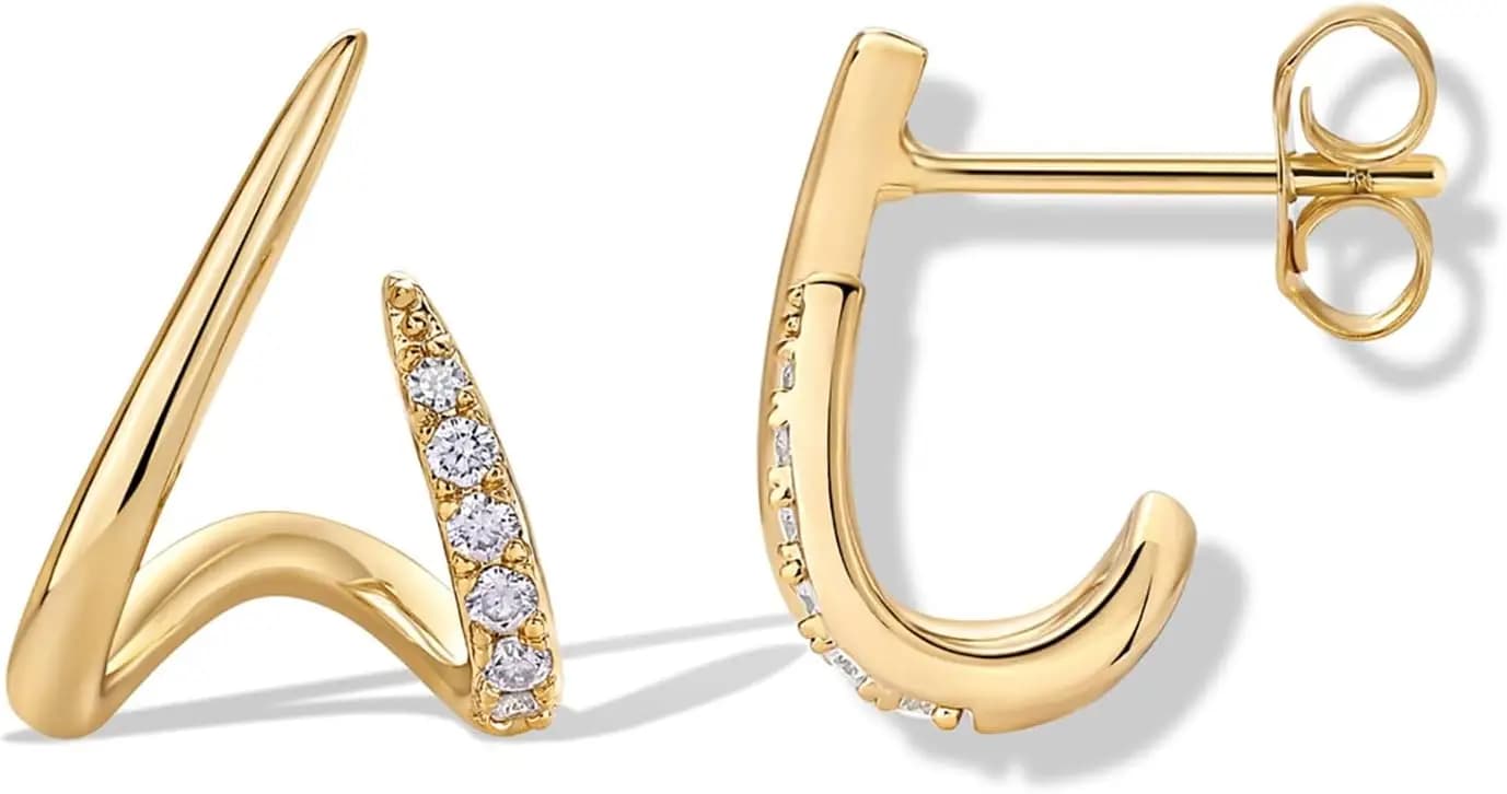 Orecchini a Perno Placcati in Oro 14K per Donne - Orecchini a Cerchio Minimalisti in Oro con Zirconia Cubica Rotonda