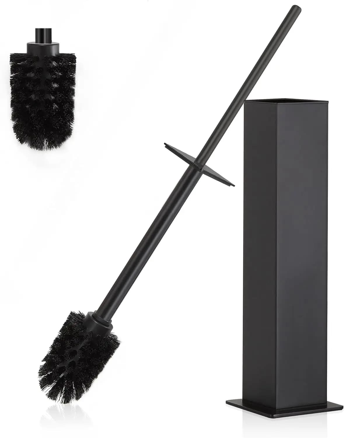 Set Spazzola per WC e Porta Spazzola Nero in Acciaio Inox 304, Spazzola per WC Quadrata Autoportante per Bagno