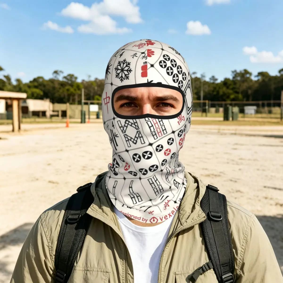 Mahjong Tile Pattern Breathable Thin Balaclava Full Face Mask Sun Protection Neck Gaiter For Motorcycle Cycling Fishing Outdoor