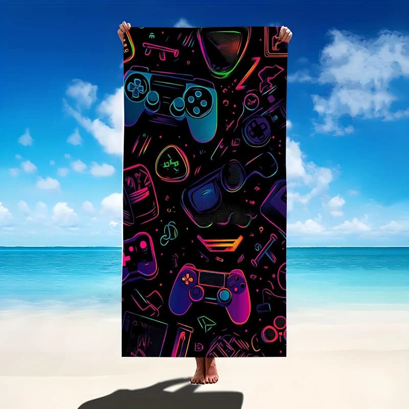 Cool Gaming Headset Pattern Microfiber Beach Towel Extra Large Sand Free Ultra Absorbent Big Pool Towel for Summer Vacations