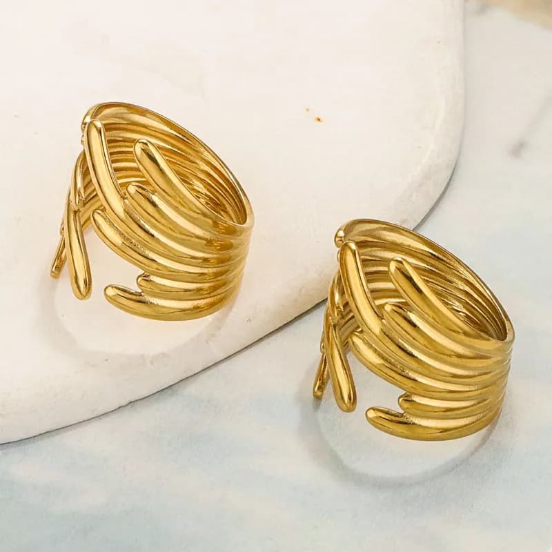 Anello in Acciaio Inossidabile di Tendenza, Anello di Lusso Leggero Placcato 18K, Regolabile, Accessori di Gioielleria