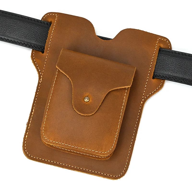 Leather Fanny Pack Men's Phone Waist Bag Outdoor Sports Mad Leather Belted Casual Vintage Style Hard Youth Pure C...