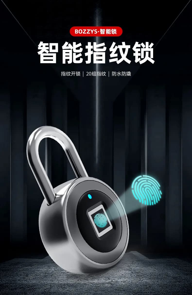 Rechargeable Smart Lock Keyless Fingerprint Lock IP65 Waterproof Anti-Theft Security Padlock Door Luggage Case Lock