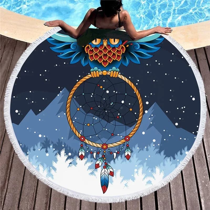 Round Beach Towel With Tassel Dream Catcher Microfiber For Swimming Bath Picnic Sandless Wall Tapestry Blanket