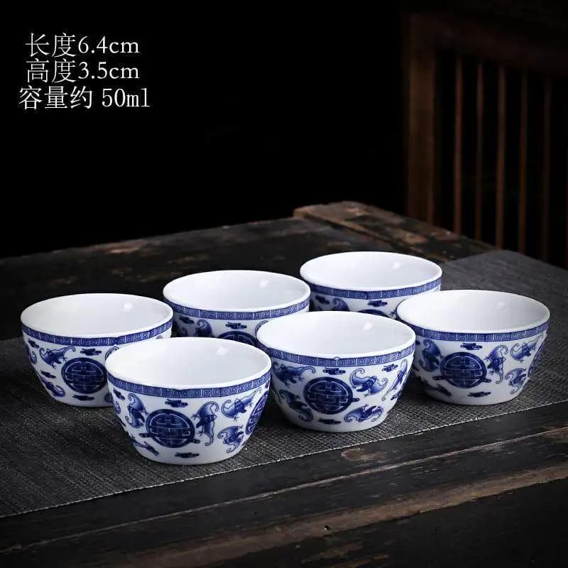 6PCS Blue and White Porcelain Teacup Jingdezhen Household Tea Cup Ceramic Kung Fu Tea Set Cup