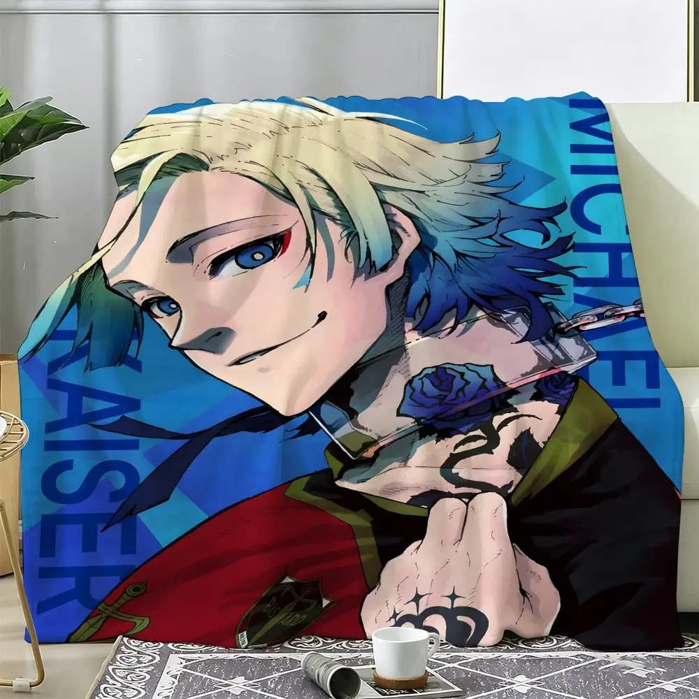 Coperta in pile morbida e calda Anime B-Blue Locks, plaid in flanella accogliente per divano, letto e tutte le stagioni