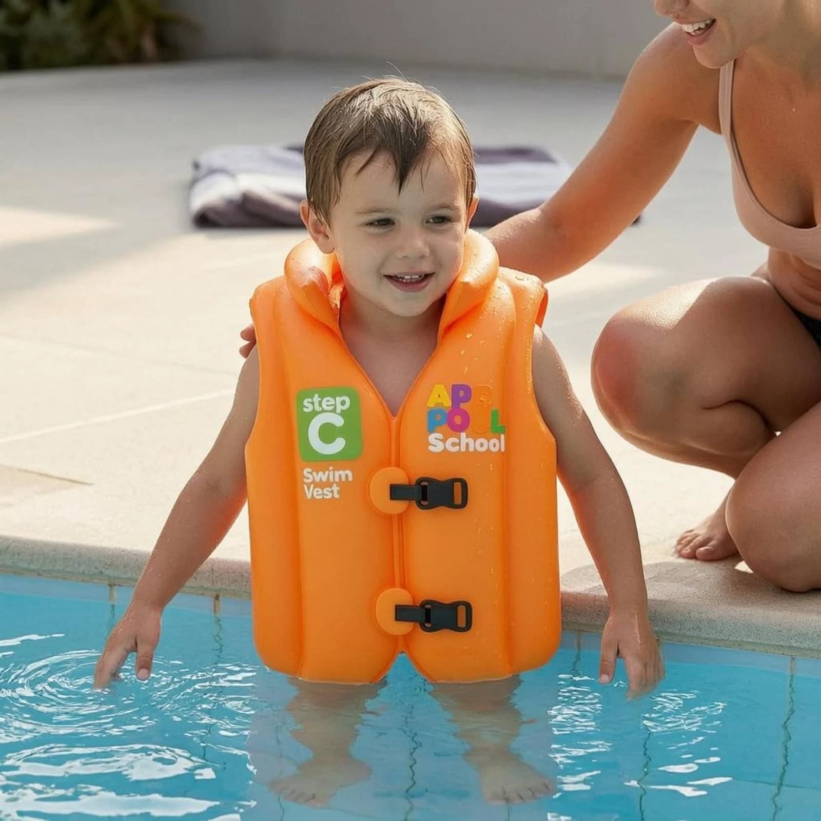 Inflatable Swim Vest Sleeveless Children's Flotation Vest Child Swim Floatie Goggles Included Water Safety Gear Easy to Inflate