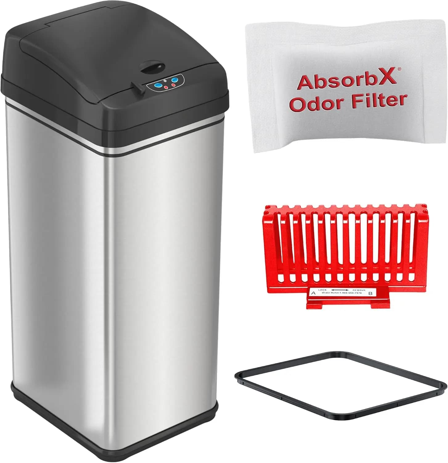 Cestino per Rifiuti con Sensore di Movimento da 50 Litri / 13 Galloni, Bidone della Spazzatura Touchless per Cucina con Filtro Anti-Odore, in Acciaio Inossidabile, per Casa e Ufficio