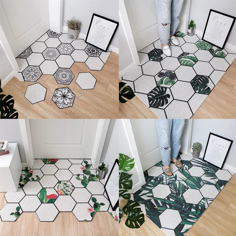 Zerbino con stampa floreale con foglie, zerbino per porta anteriore, tappeto per esterni Tappetino per ingresso interno durevole antiscivolo che cattura lo sporco delle scarpe lavabile