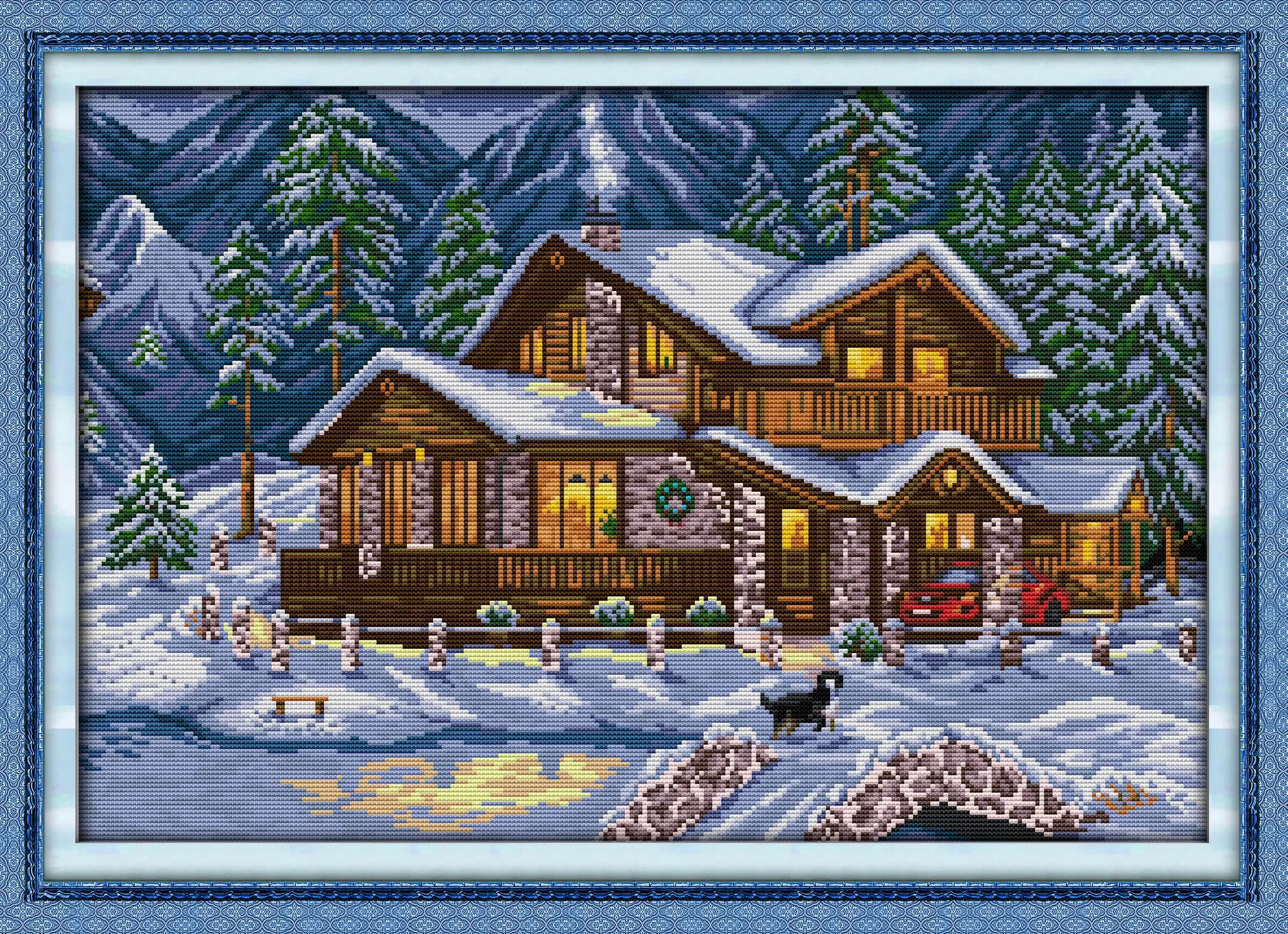 Soulgift News Pre-Printed Cross Stitch Kit, Stamped Aida Fabric with DMC Threads, Embroidery kit - Warm Winter
