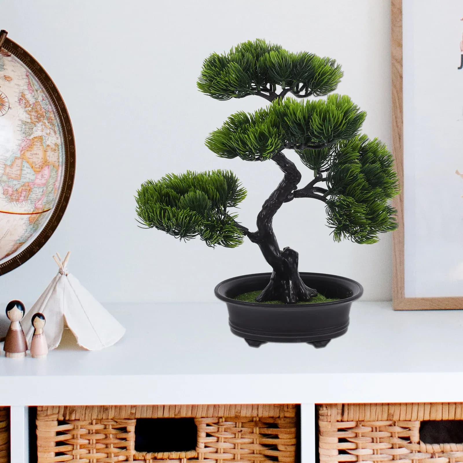 Premium Pine Realistic Artificial Bonsai, Small Desk Plant for Home and Office Furniture, Interior Decorative Bonsai