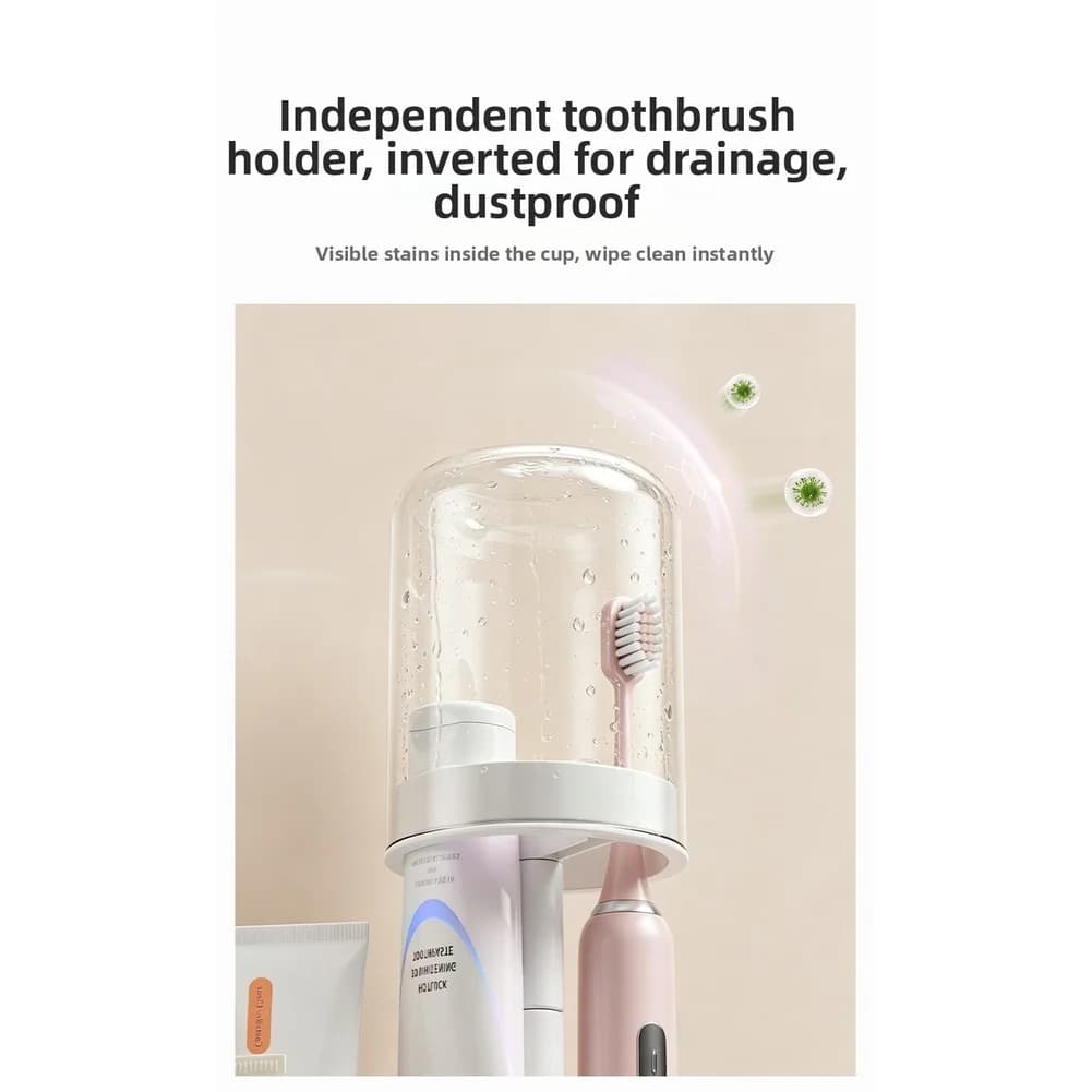 Toothbrush Holder with Dustproof Cover Wall Mountable No Drill Design 15 10 28.5cm for Easy Cleaning Maintenance