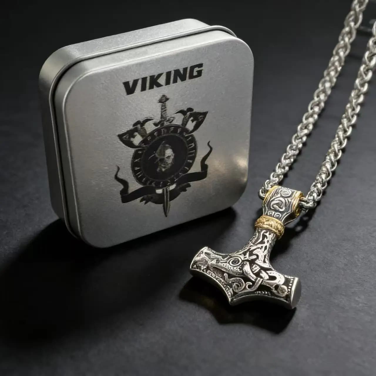 Collana a catena con pendente runa vichinga nordica Odin in acciaio inossidabile 316L per uomo Confezione regalo di accessori per gioielli Mjolnir vintage