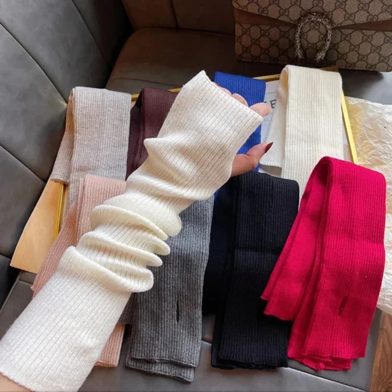 1/2 paia di guanti lunghi senza dita in maglia da donna, scaldabraccia invernali Y2K, maniche a tinta unita, guanti morbidi casual alla moda per ragazze