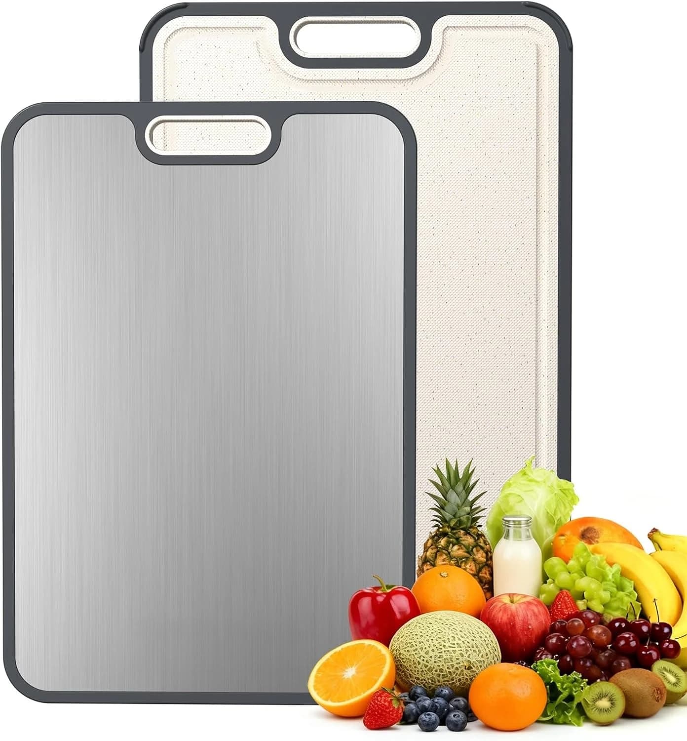Tagliere in Titanio per Cucina, Tagliere a Double Face per Alimenti, Titanio Puro/PP, Easy to Clean, Large Format 16”×11”