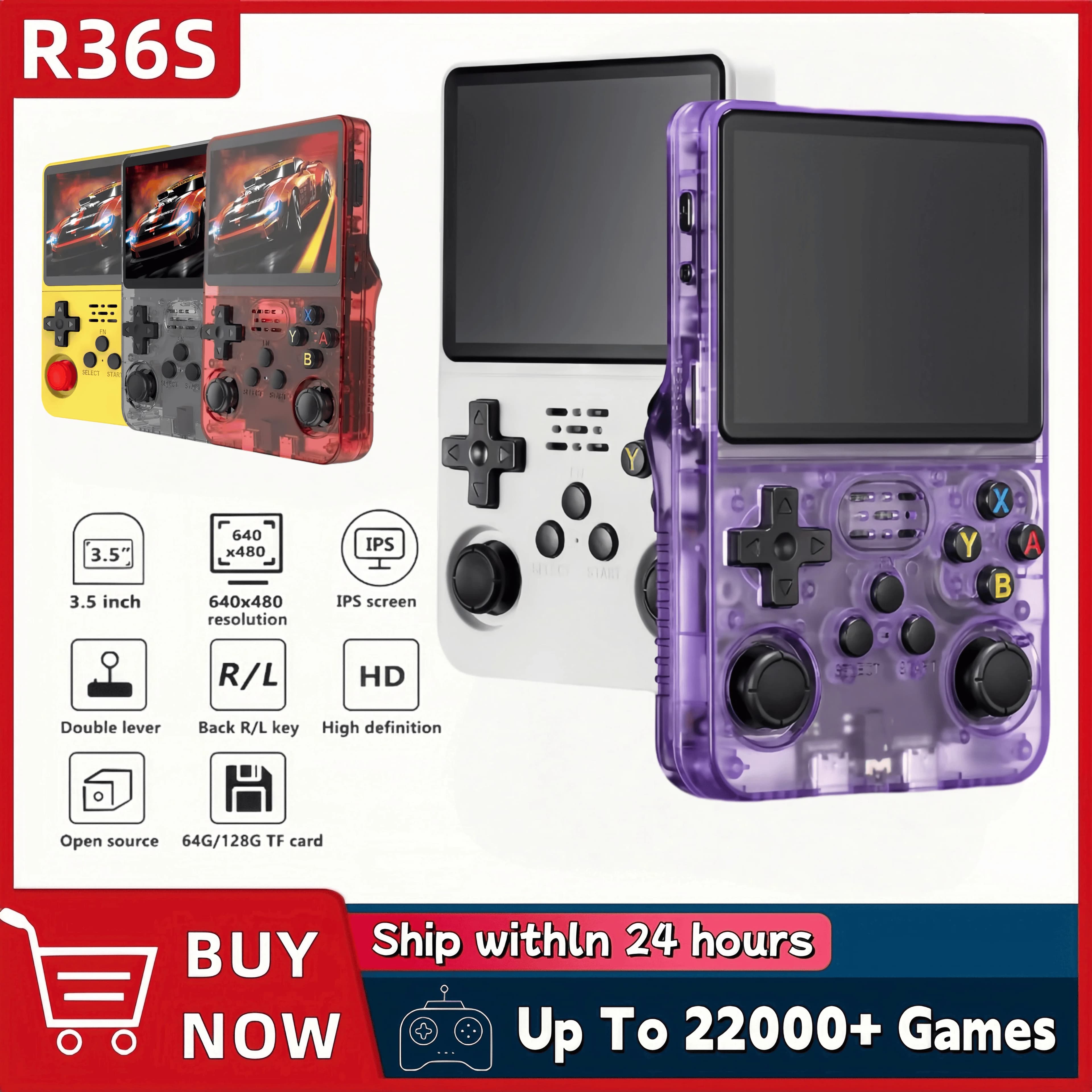 R36S 3.5 Inch IPS Screen Portable Video Games 128 GB Linux System for Portable Pocket Reader
