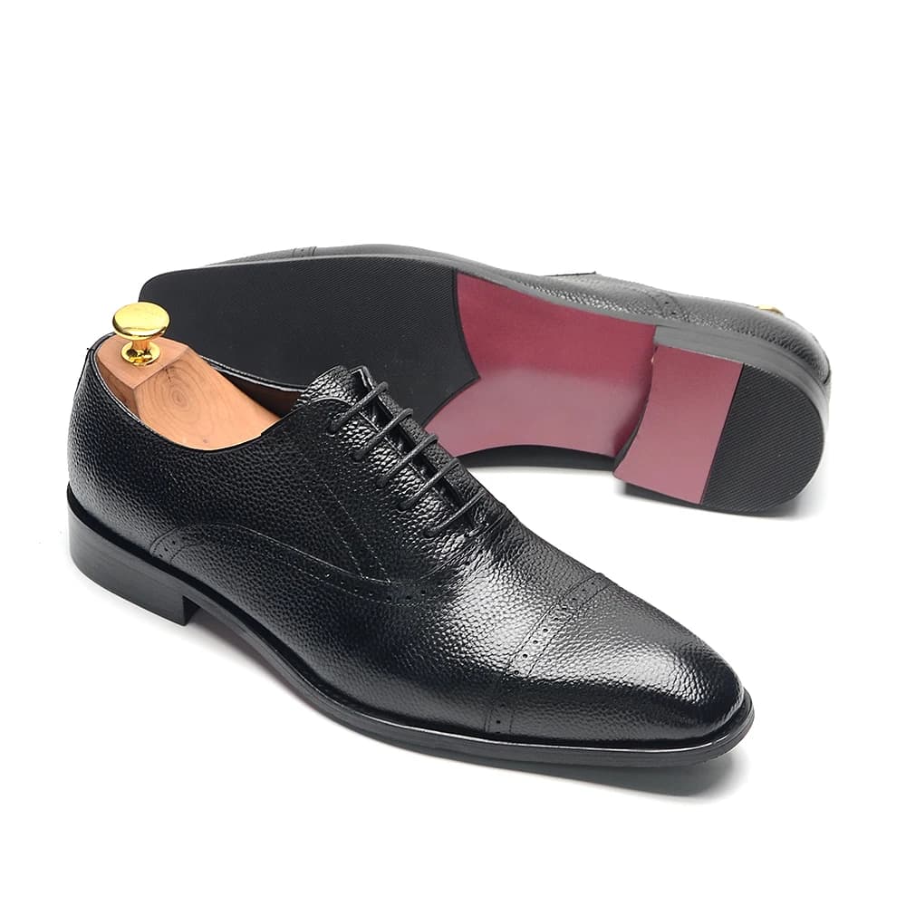 Eleganti Scarpe da Uomo in Vera Pelle Fatte a Mano, Oxford Nere con Lacci e Punta a Cappuccio, per Ufficio, Matrimonio e Occasioni Formali