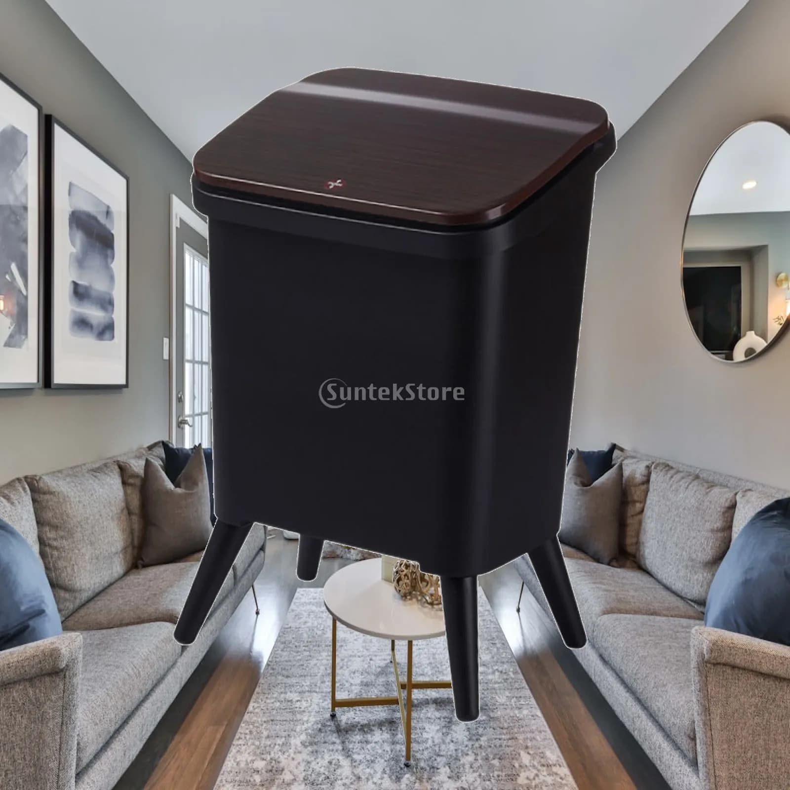 Cestino Versatile con Gambe e Coperchio a Pressione, Bidone per Rifiuti da Interno ed Esterno, per Bagno e Sotto il Lavabo