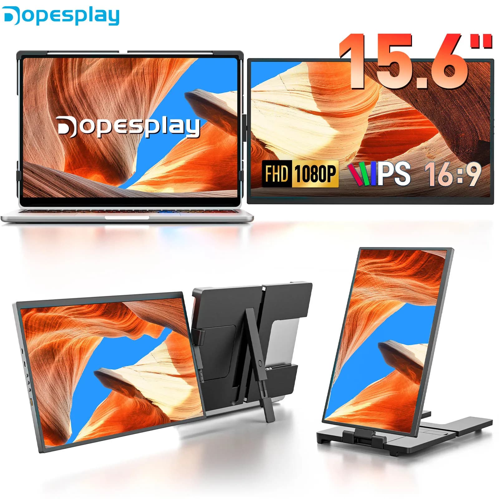 Monitor Portatile Dopesplay 15.6 Pollici FHD 1080P IPS, Secondo Schermo Estensibile per PC, Laptop, MAC, Chrome, Viaggi e Lavoro